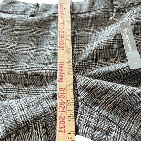 Loft Curvy Trouser High Waisted Glenn Plaid Pants Sz 4 Wide Leg Women's Gray NEW - Picture 11 of 13